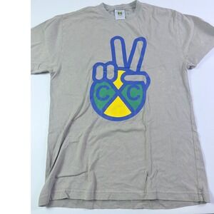 Cross Colours Peace Sign Graphic T-Shirt Grey Mens Small Streetwear CXC Logo